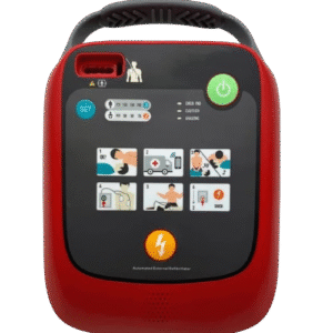 An AED (Automated External Defibrillator) is a portable medical device designed to treat people experiencing sudden cardiac arrest, a condition where the heart suddenly stops beating effectively. The AED analyzes the heart’s rhythm and, if necessary, delivers an electric shock to help the heart re-establish an effective rhythm.