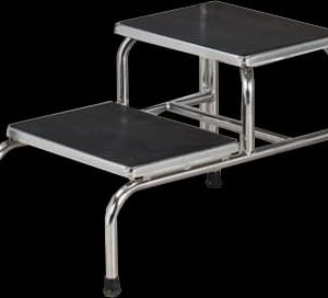 A step stool is a medical furniture that aid a patient or health worker to reach unreachable height in a medical faculty. It is made from high quality stainless steel, it can hold a weight up to 100kg It has two step, can be wiped.